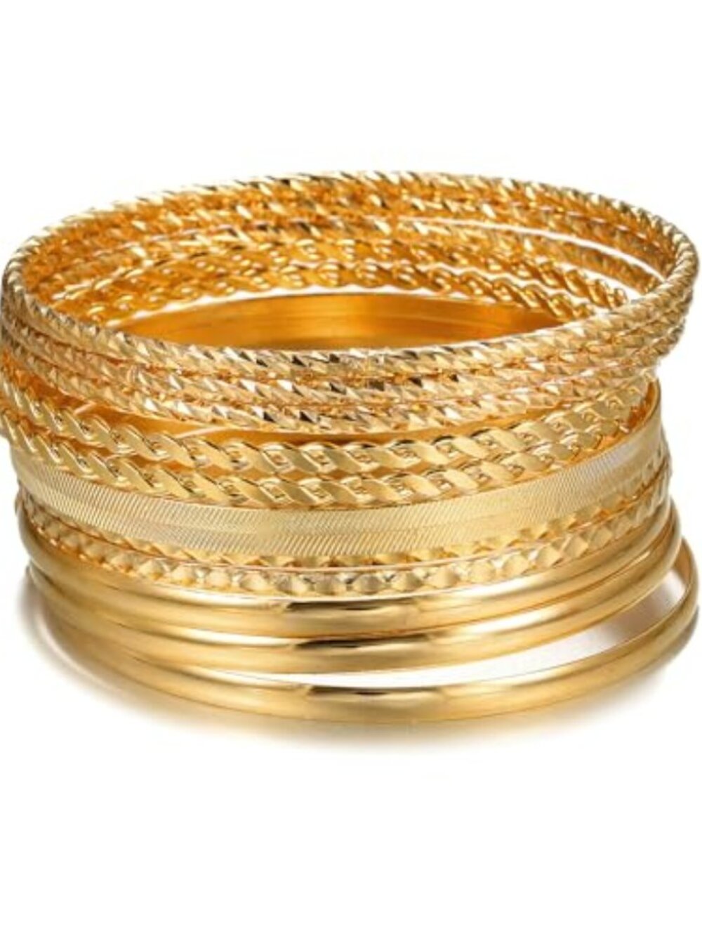 Gold Bangles for‎ Women, 12 Pcs Boho Stackable Bracelets Multi Layer Textured